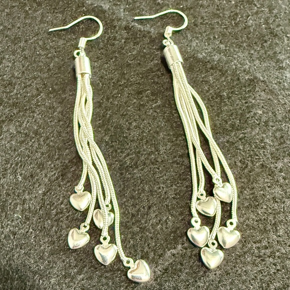 NEW Sterling Silver Tassel Heart Dangle Earrings - Picture 3 of 8